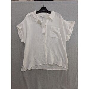 Calvin Klein‎ Shirt Womens XL 100% Cotton Gauze Button Up Short Sleeve Cream NWT